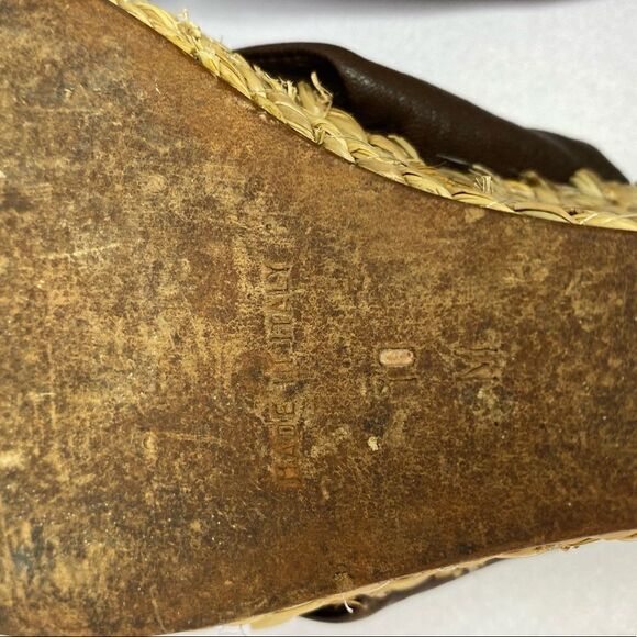 Michael Kors Chocolate Brown Leather Espadrille/Jute Wedge Sandals Size 10 - Picture 5 of 8